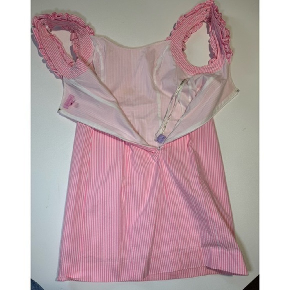 Lilly Pulitzer Mini Dress Size 6, Pink Seersucker Ruffle Straps - Picture 4 of 9